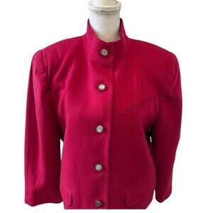 Vintage Allen Solly Cropped Wool Flannel High Neck Blazer Fuschia 10